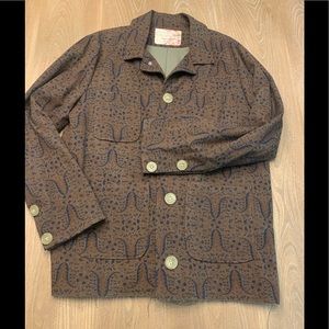 “By Walid” twill paisley brown and navy casual designer fashion blazer size L